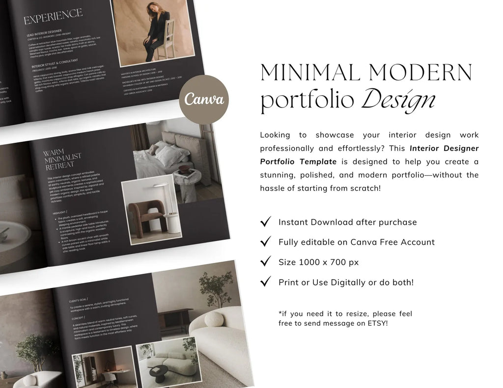 Portfolio Template for Interior Designer | Canva Template For Interior Design Presentation | Brouchure with minimal, modern and clean design