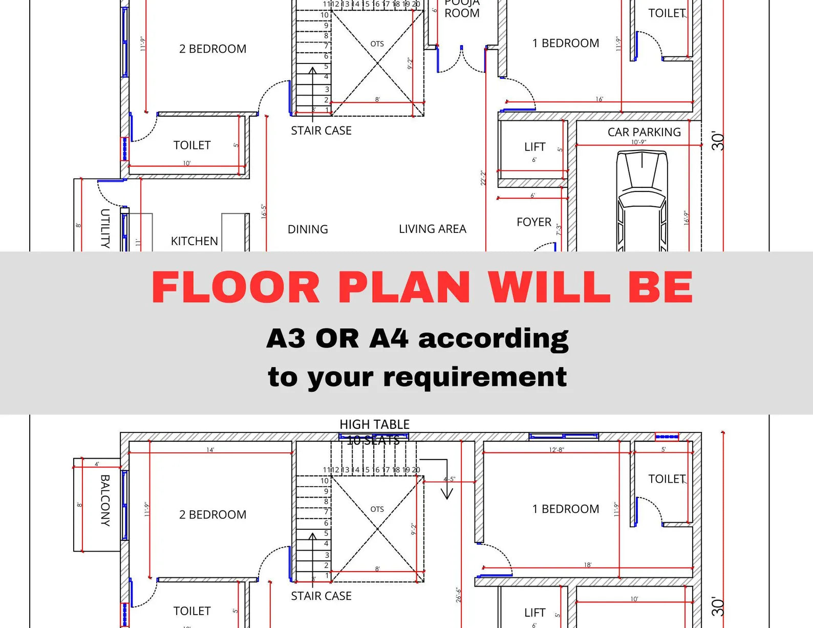 Custom Floor Plan Design & Drafting (under 2000 sq ft) - PDF File + Free Garden plan