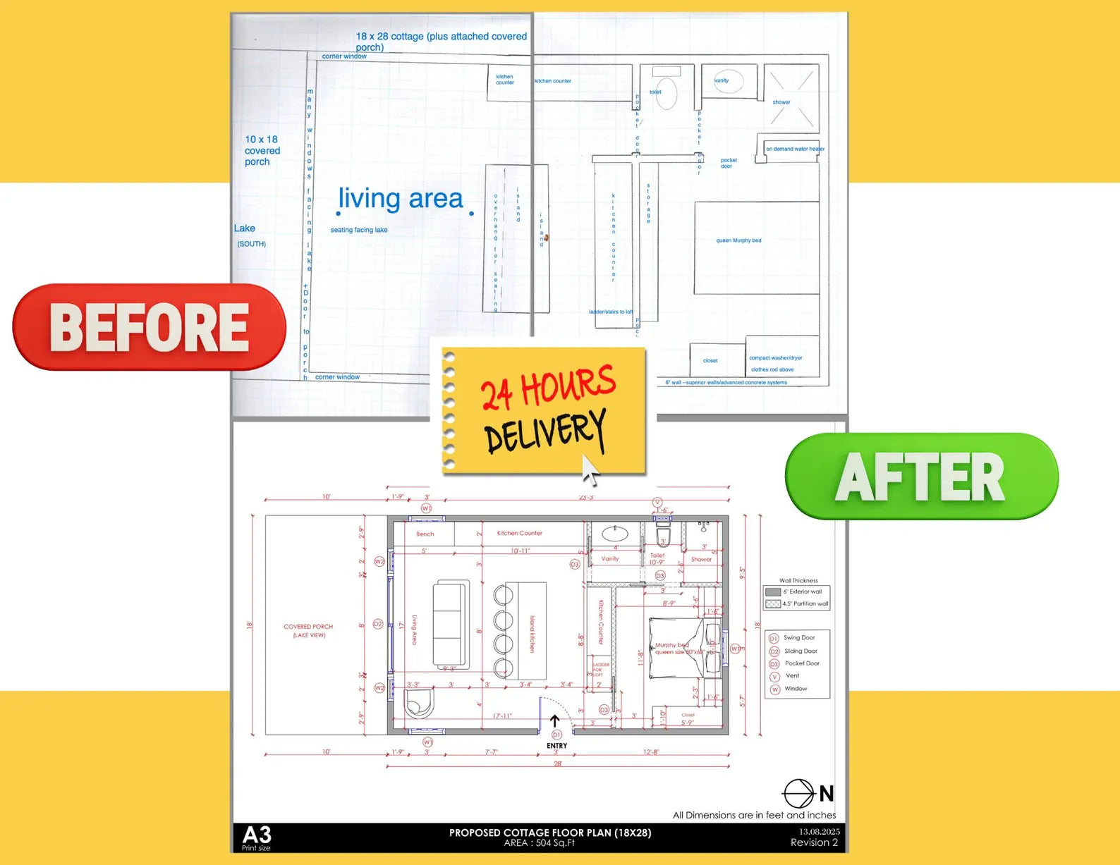 Custom Floor Plan Design & Drafting (under 2000 sq ft) - PDF File + Free Garden plan